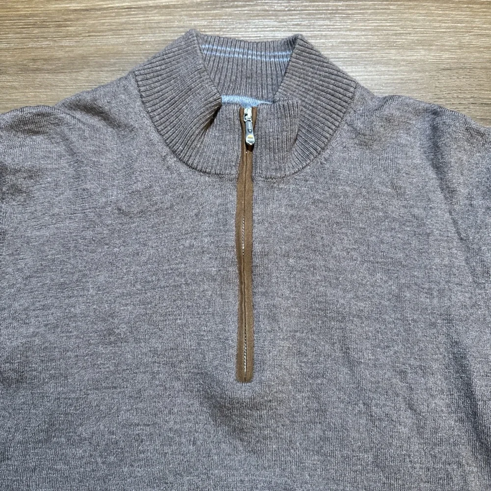 Johnnie-O Mens LARGE Raynor Pullover 1/4 Zip Merino Wool Sweater Walnut‎ Brown